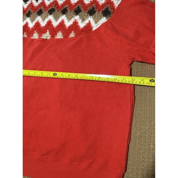 Aerie Hometown Holiday 1/4 Zip Sweatshirt Womens L Oversized Sherpa Fleece Red - Picture 6 of 9